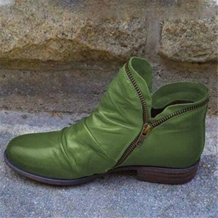 Bottines en cuir femme froncées à talon plat et fermeture éclair 6
