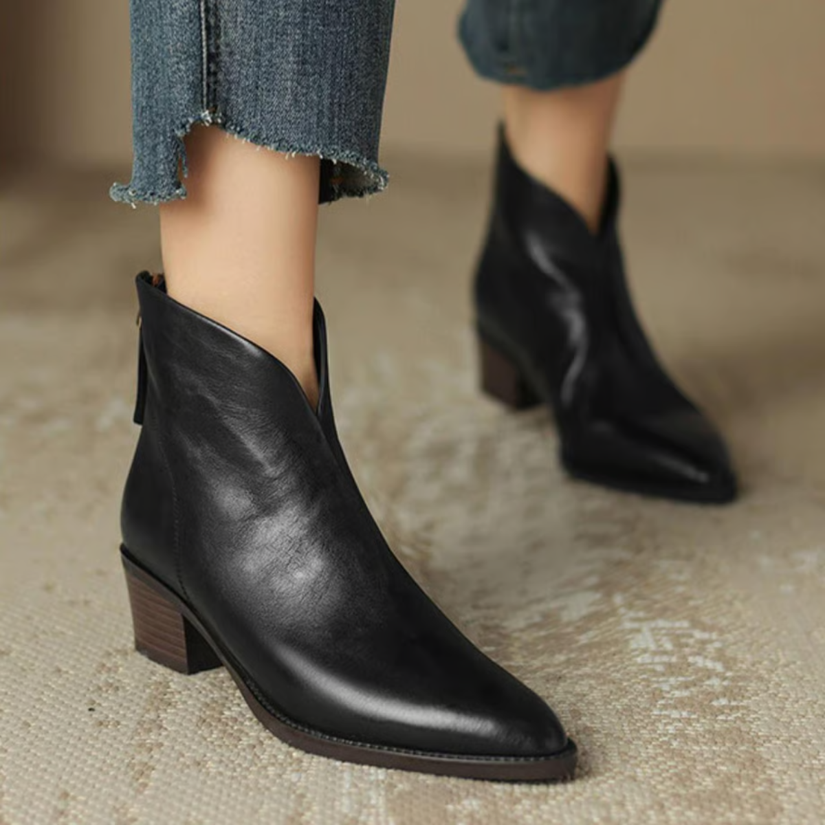 Bottines femme à talon carré bas et bout pointu avec fermeture éclair arrière 4