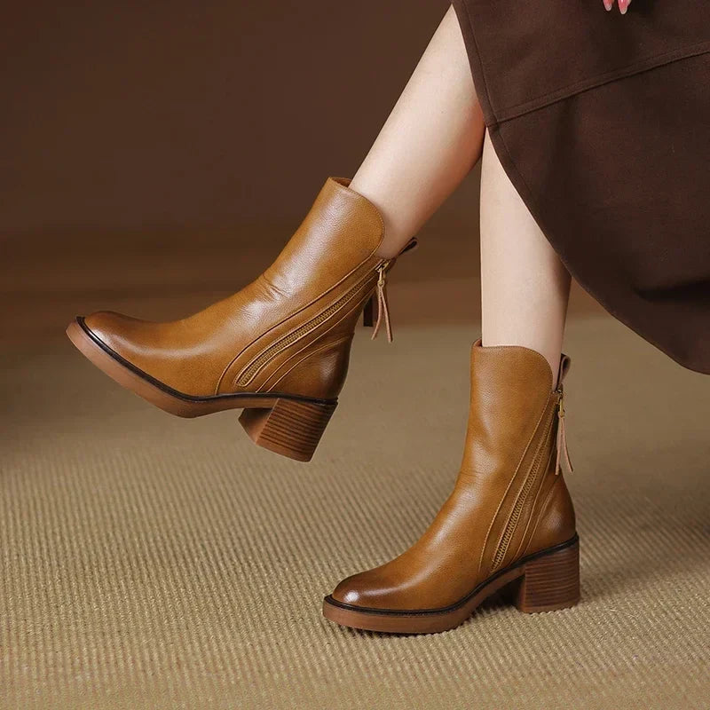 Bottines femme à talon carré bout rond fermeture éclair 2