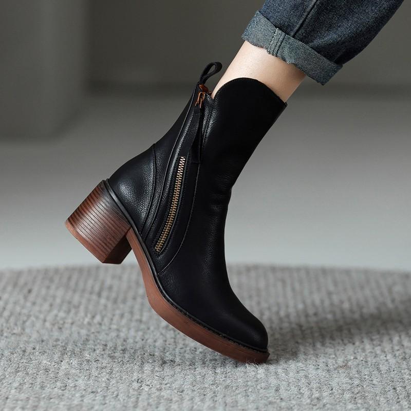 Bottines femme à talon carré bout rond fermeture éclair 6