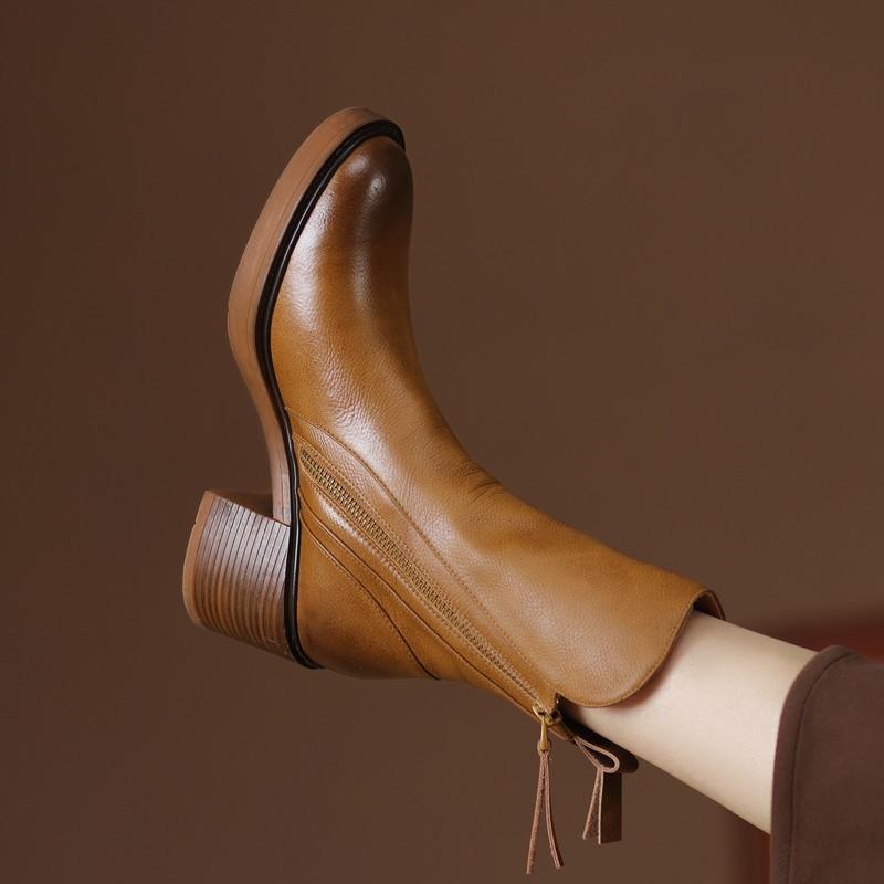 Bottines femme à talon carré bout rond fermeture éclair 9