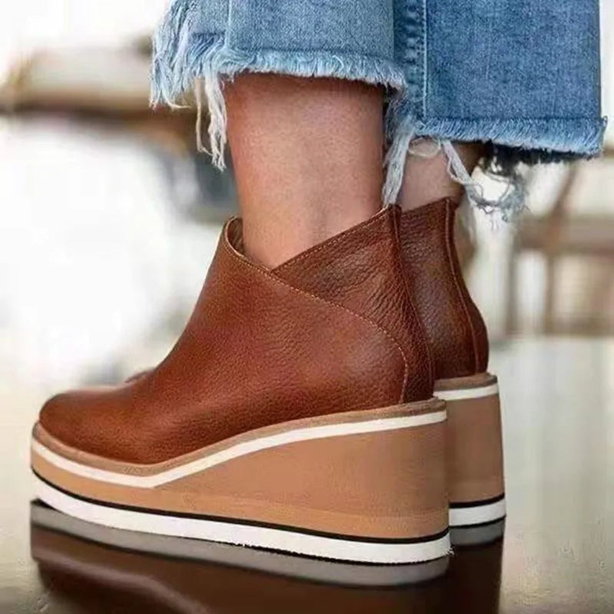 Bottines femme compensées à plateau et fermeture éclair 8
