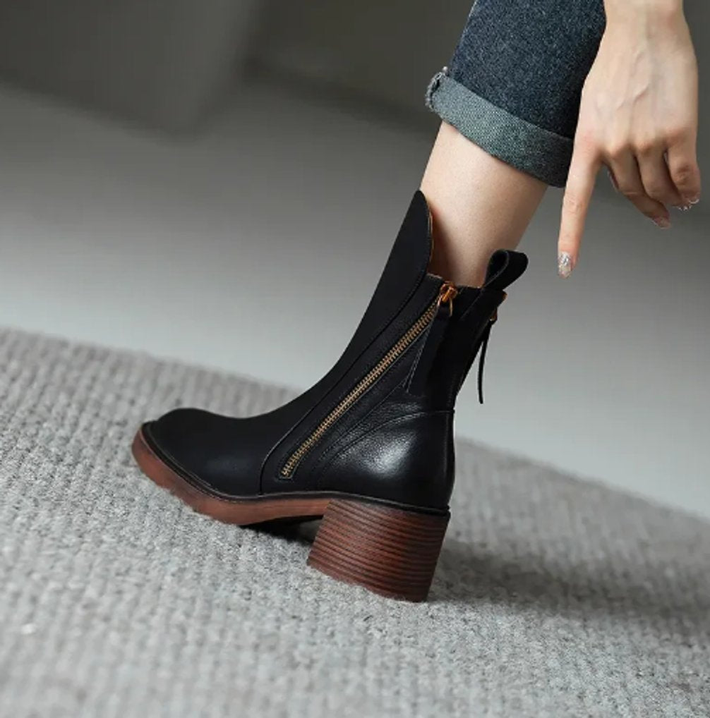 Bottines femme en cuir à talon bloc et fermeture éclair 5