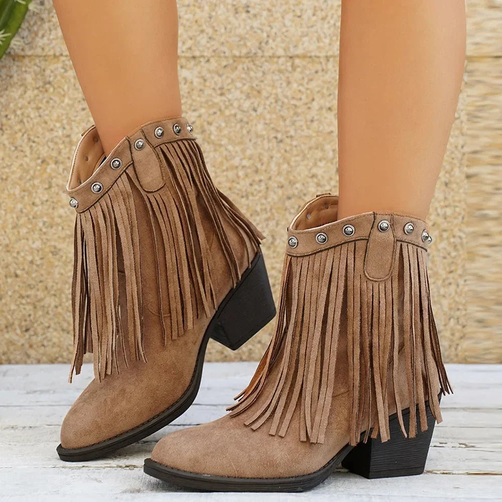 Bottines western femme à franges en daim à bout pointu 10
