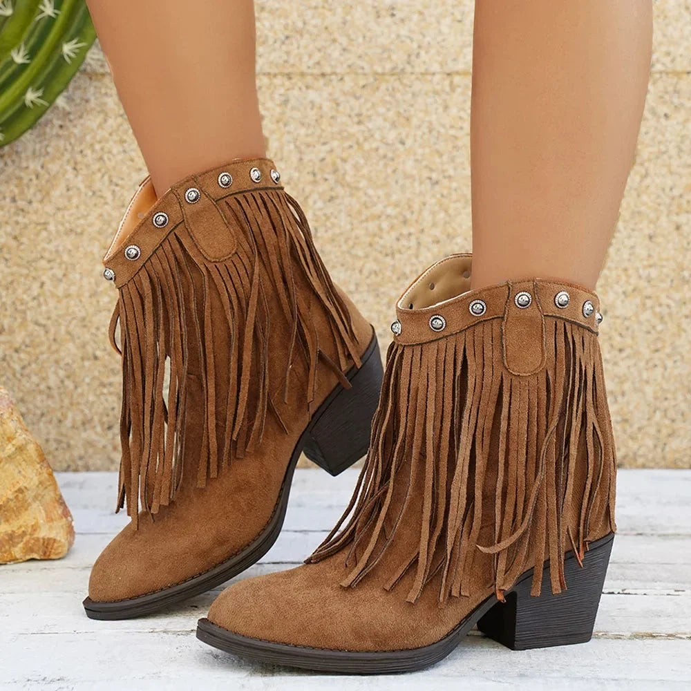 Bottines western femme à franges en daim à bout pointu 11