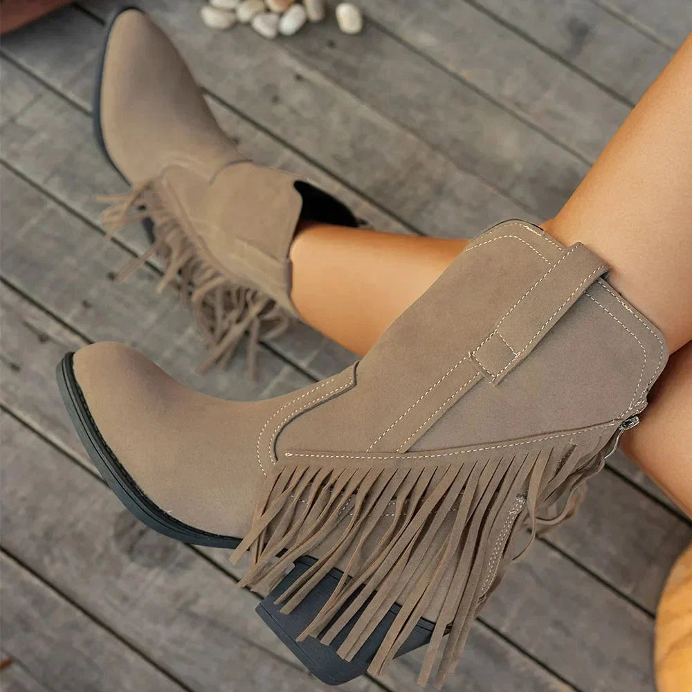 Bottines western femme à franges en daim à bout pointu 3