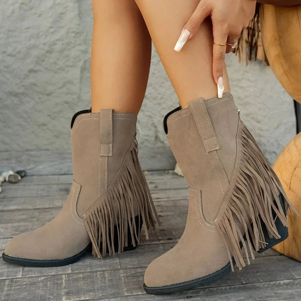 Bottines western femme à franges en daim à bout pointu 4