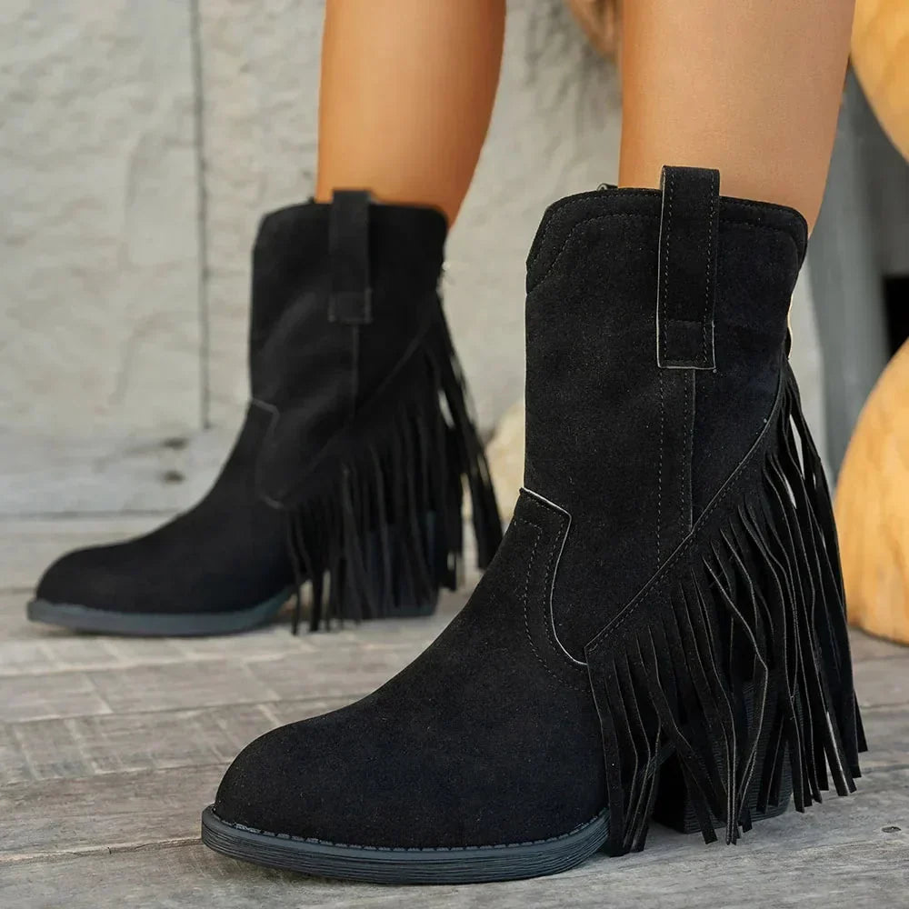 Bottines western femme à franges en daim à bout pointu 5