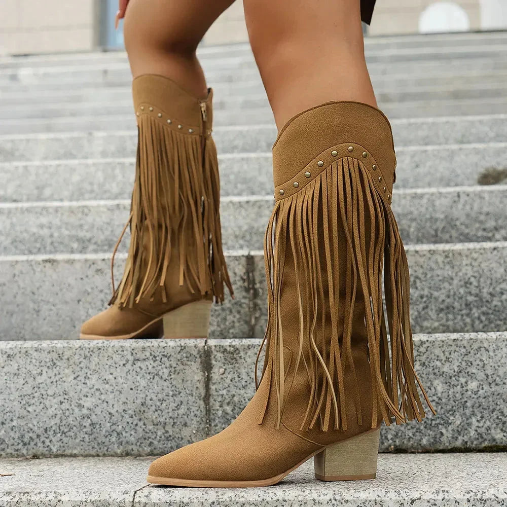 Bottines western femme à franges en daim à bout pointu 7