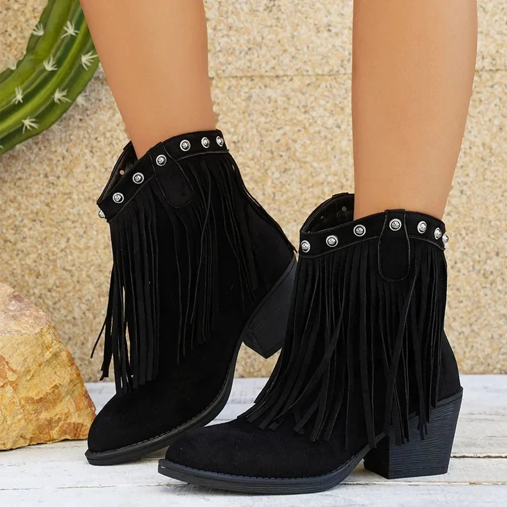 Bottines western femme à franges en daim à bout pointu 9