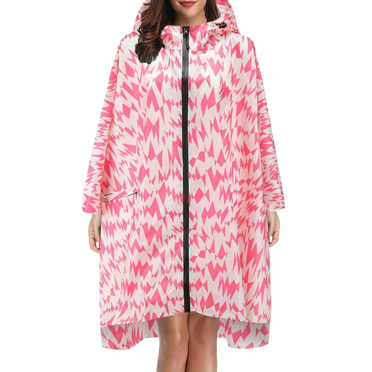 Cape de pluie femme imperméable mi-longue à capuche et fermeture éclair 10