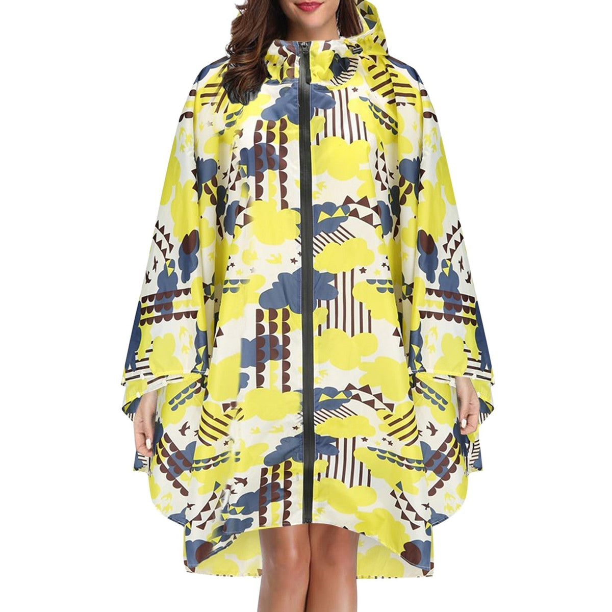 Cape de pluie femme imperméable mi-longue à capuche et fermeture éclair 12