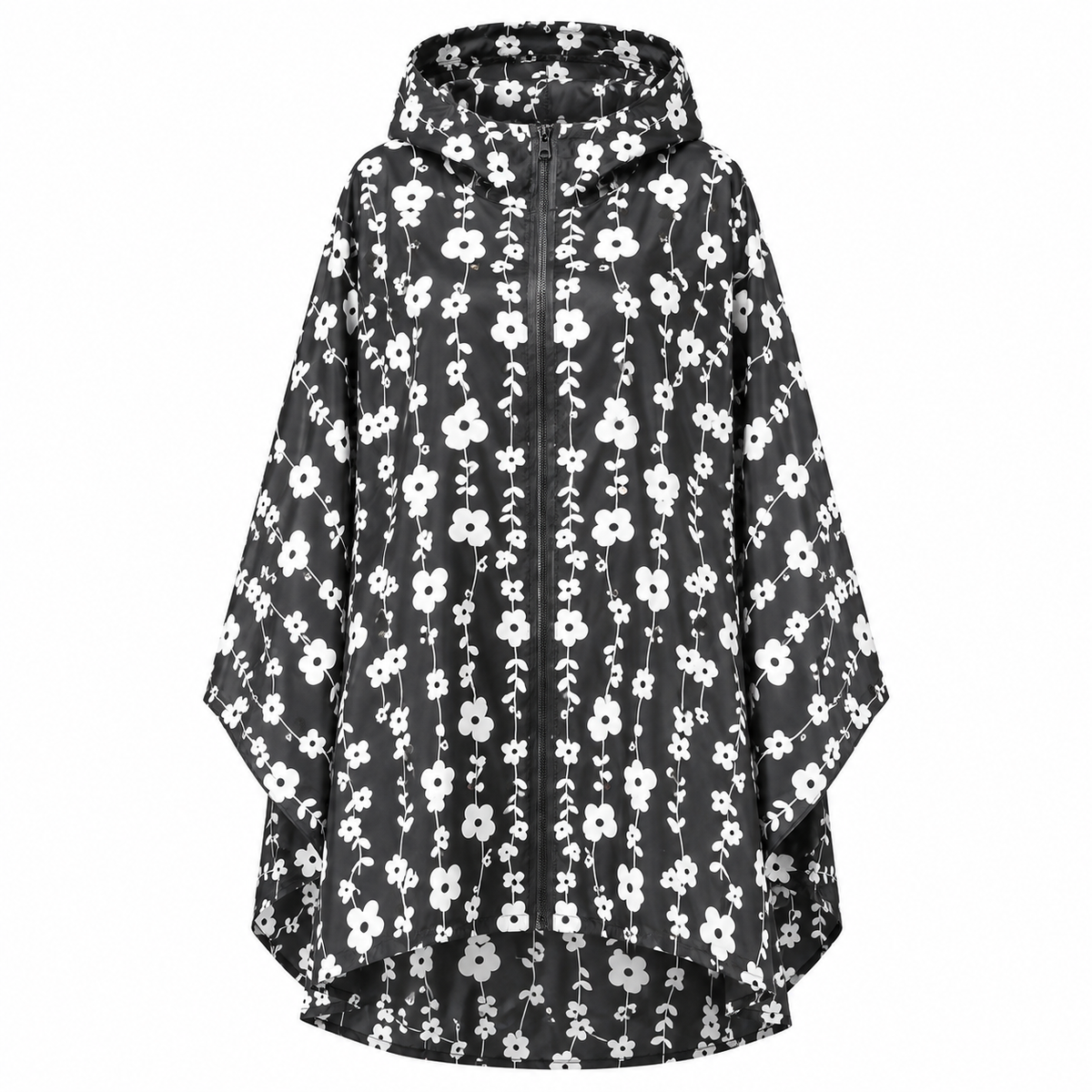Cape de pluie femme imperméable mi-longue à capuche et fermeture éclair 13