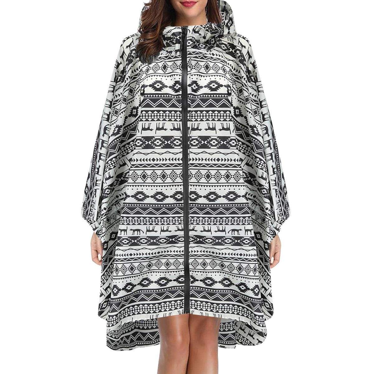 Cape de pluie femme imperméable mi-longue à capuche et fermeture éclair 2