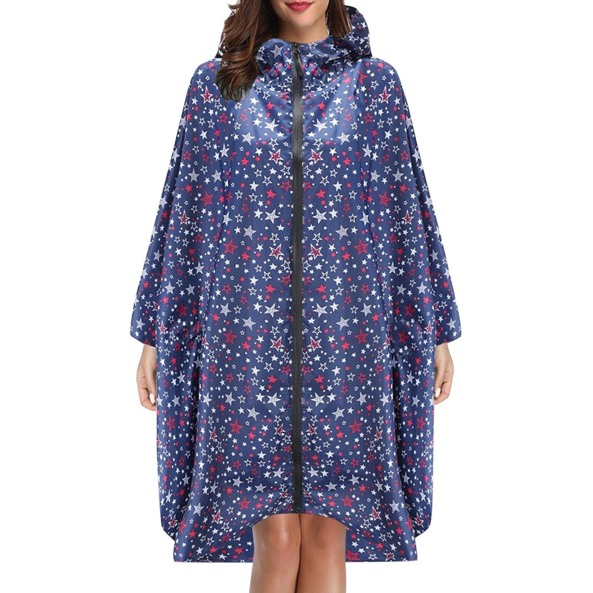 Cape de pluie femme imperméable mi-longue à capuche et fermeture éclair 4