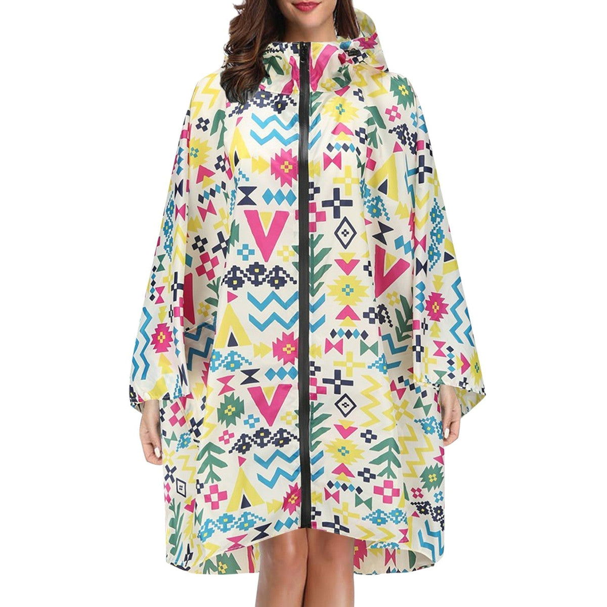 Cape de pluie femme imperméable mi-longue à capuche et fermeture éclair 7