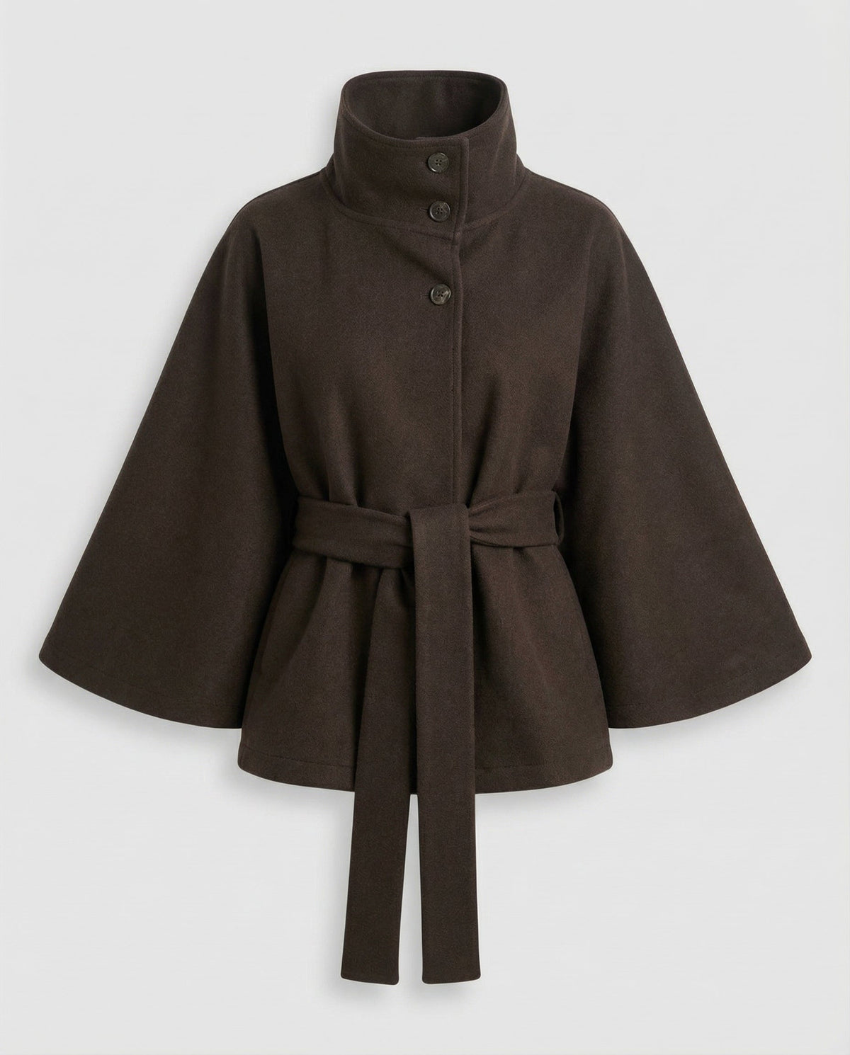 Cape femme en laine ceinturée à col montant et boutonnage asymétrique 3