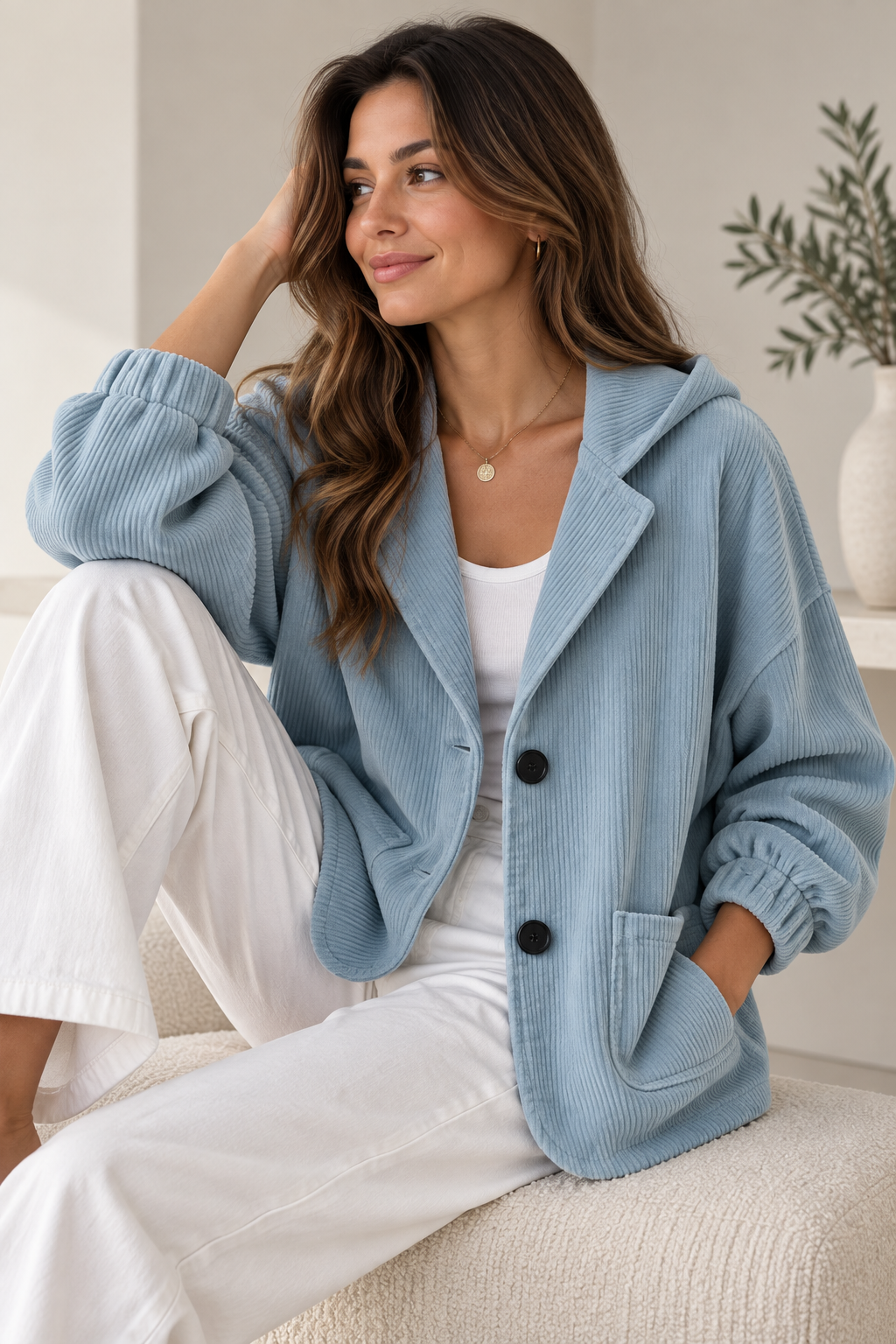 Cardigan femme à capuche en velours côtelé coupe oversize 3