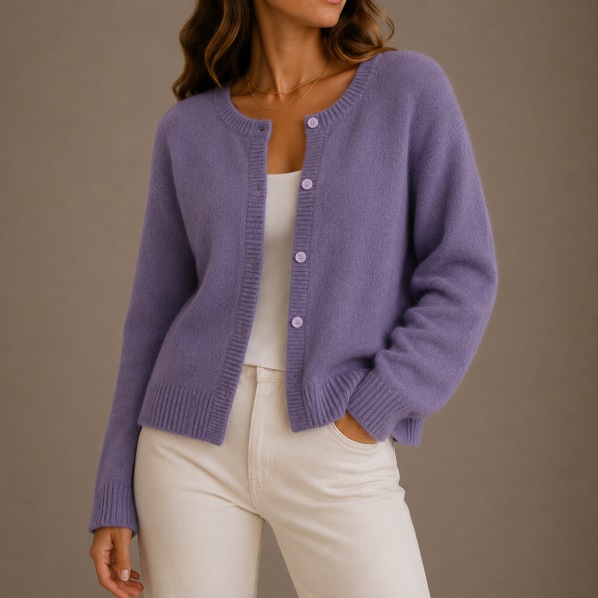 Cardigan femme en maille à col rond boutonné 4