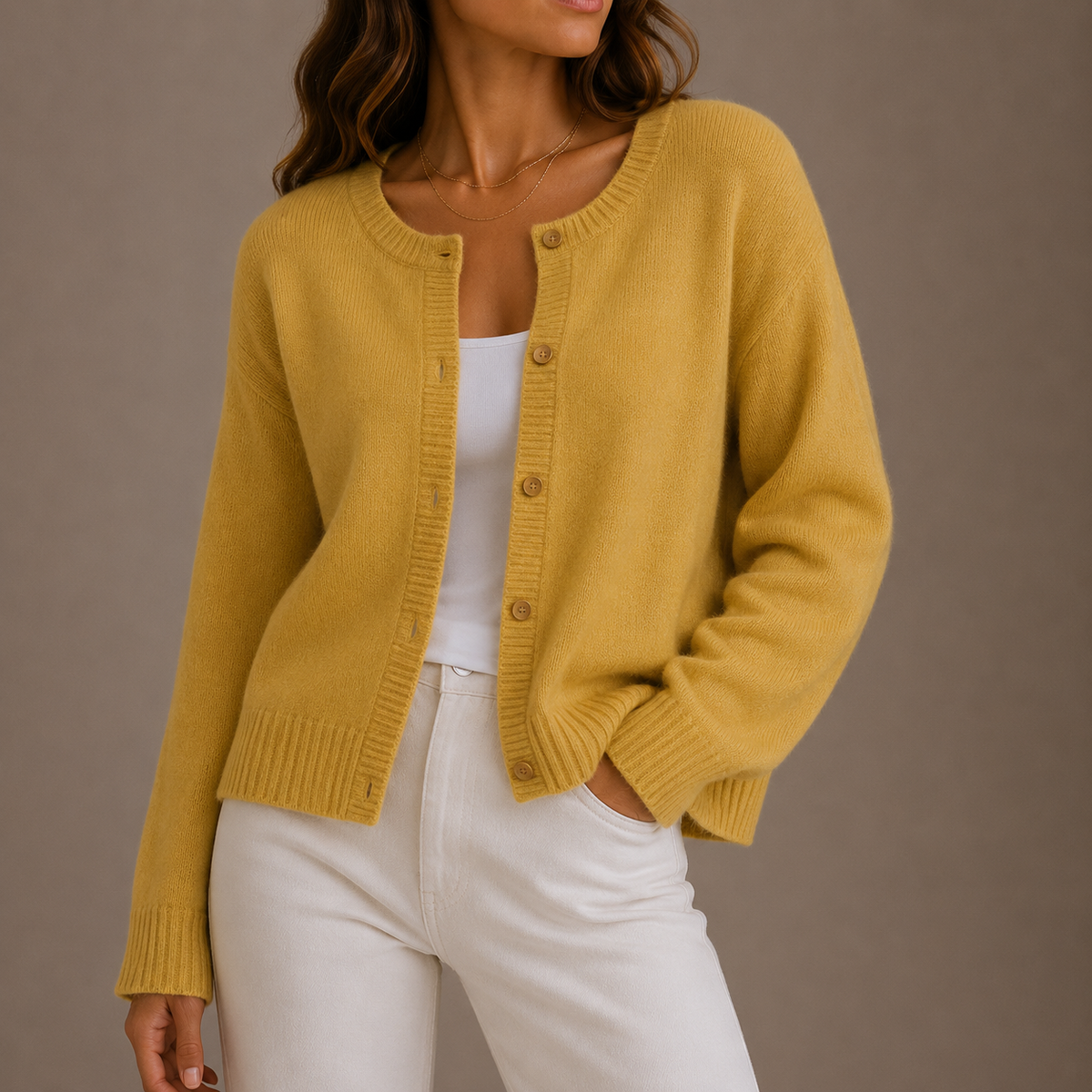 Cardigan femme en maille à col rond boutonné 6