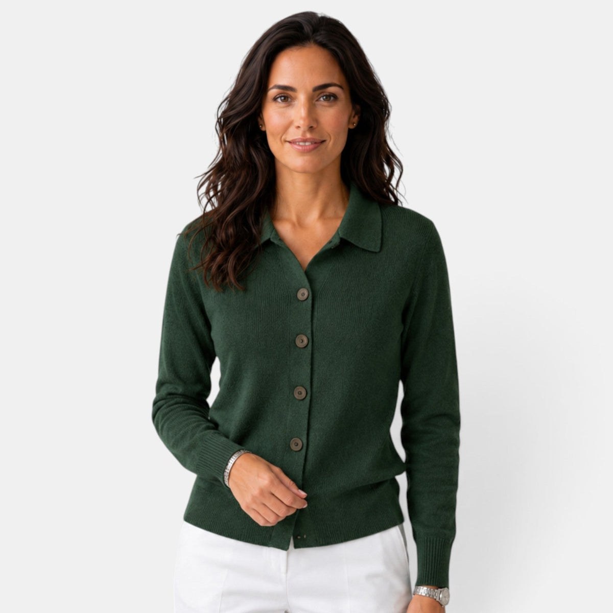 Cardigan femme en maille côtelée boutonné à col chemise 4