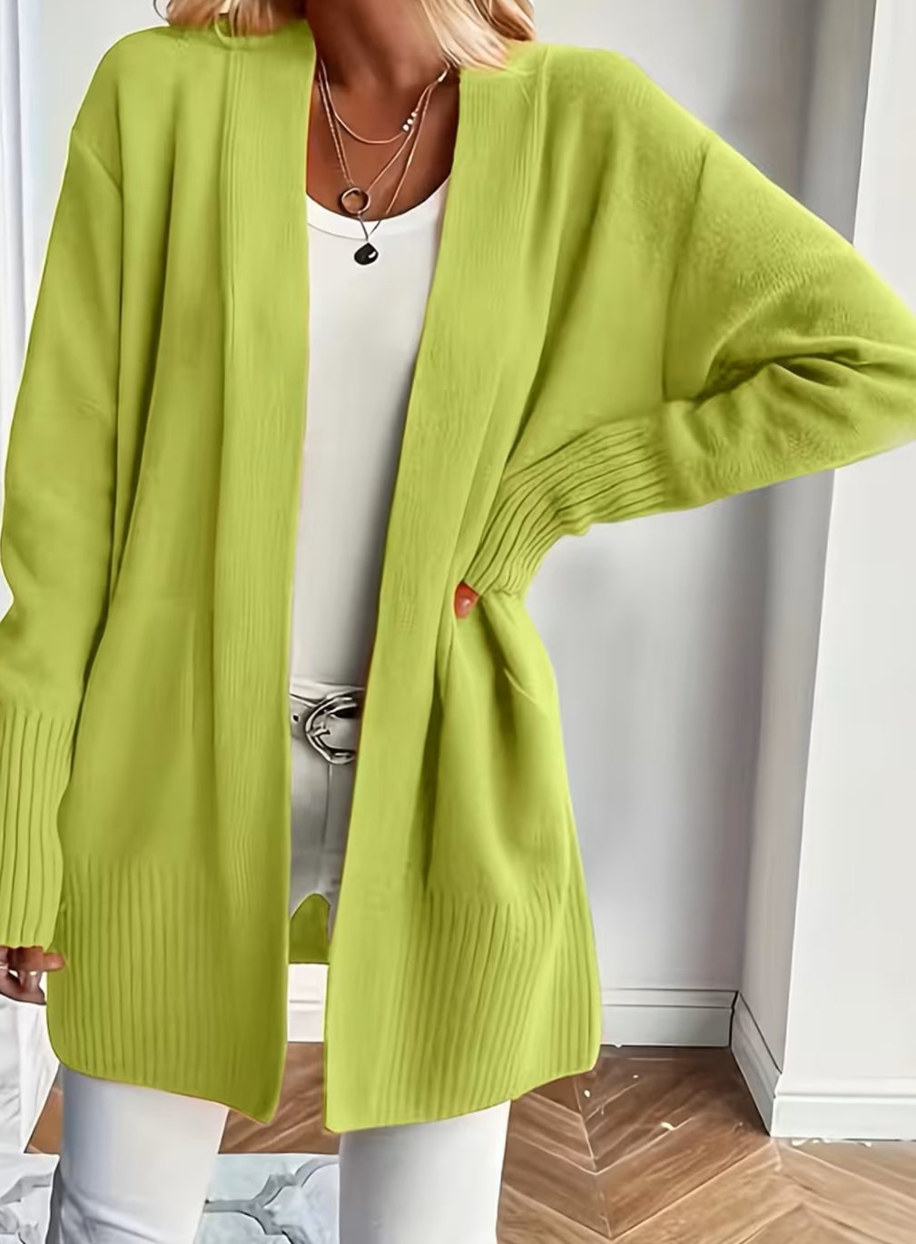 Cardigan femme oversize ouvert en maille côtelée à poches 5