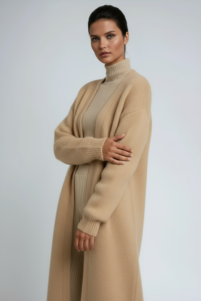 Cardigan long femme ouvert devant en maille douce à épaules tombantes et coupe ample 4