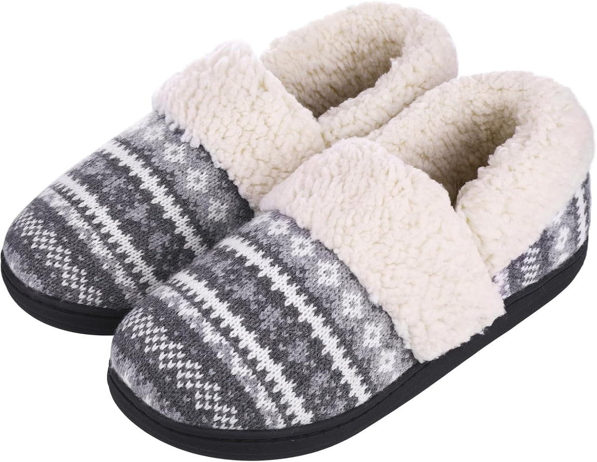 Chaussons femme en maille jacquard à col fourré semelle robuste 2