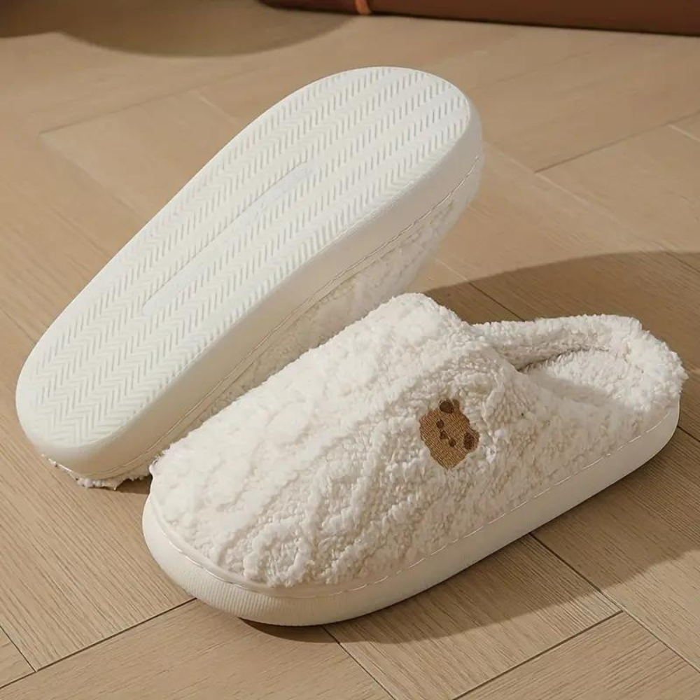 Chaussons femme fourrés à semelle souple, moelleux effet peluche 4