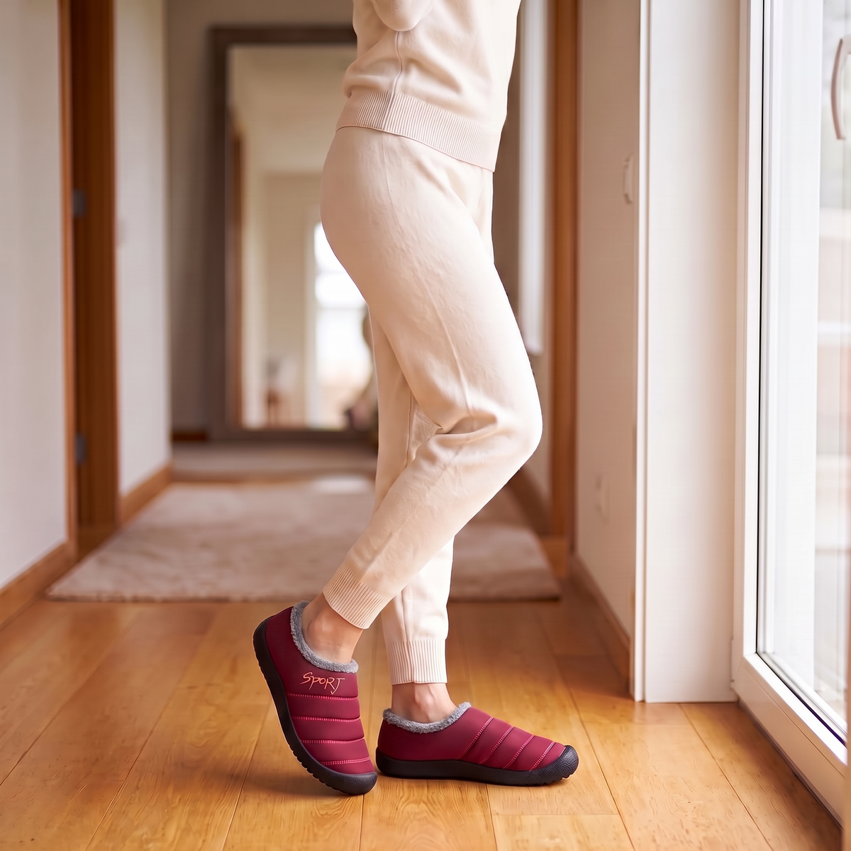 Chaussons femme matelassés doublés semelle épaisse extérieure 11