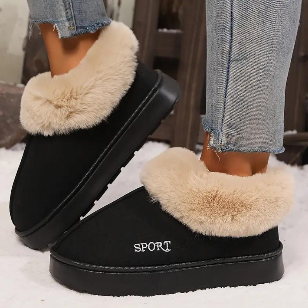 Chaussons femme montants à col fourré semelle plateforme 1