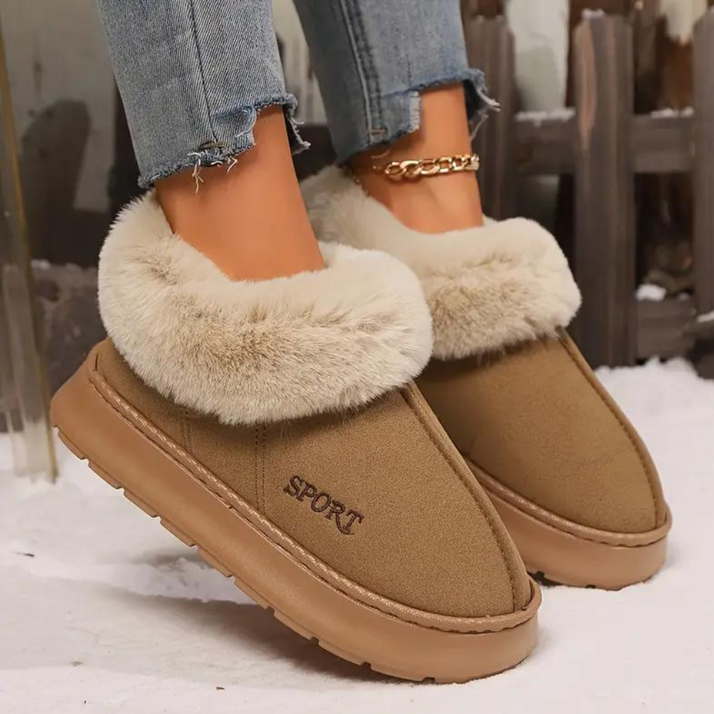 Chaussons femme montants à col fourré semelle plateforme 2