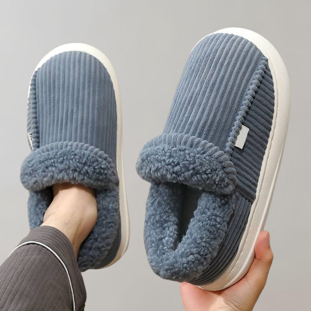 Chaussons femme mules côtelés à col fourré semelle plateforme 1