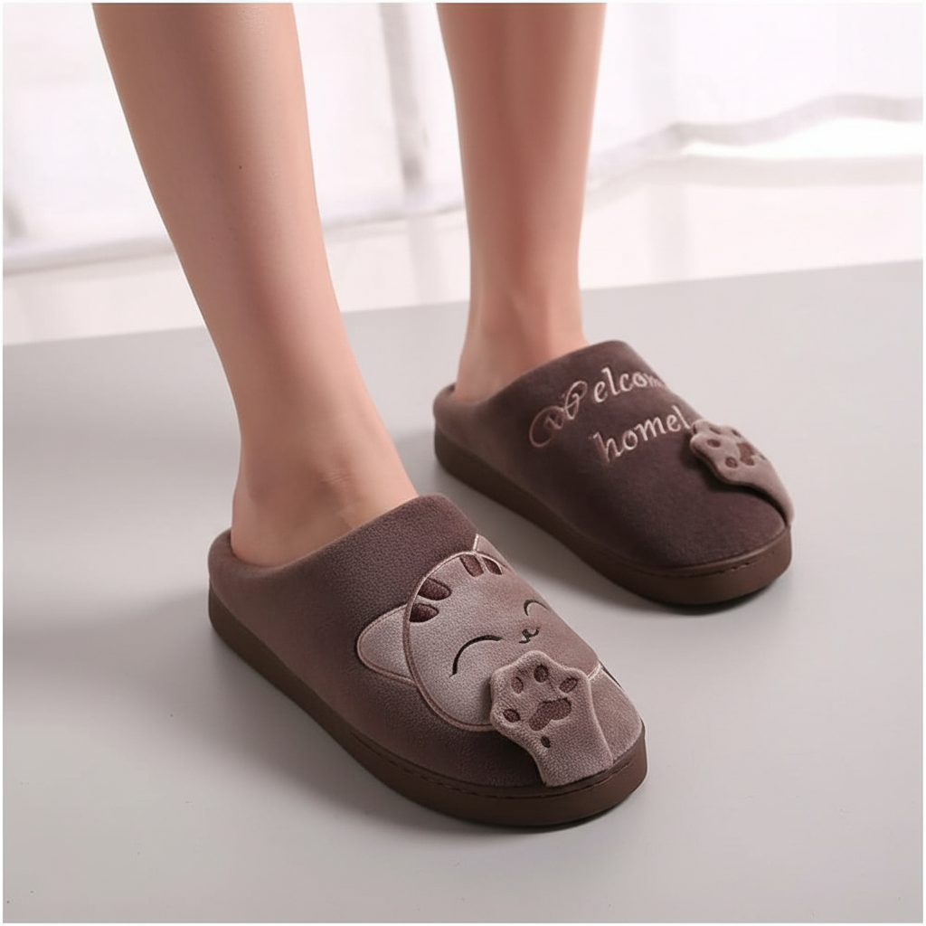 Chaussons femme peluche doublés motif animal semelle souple 11