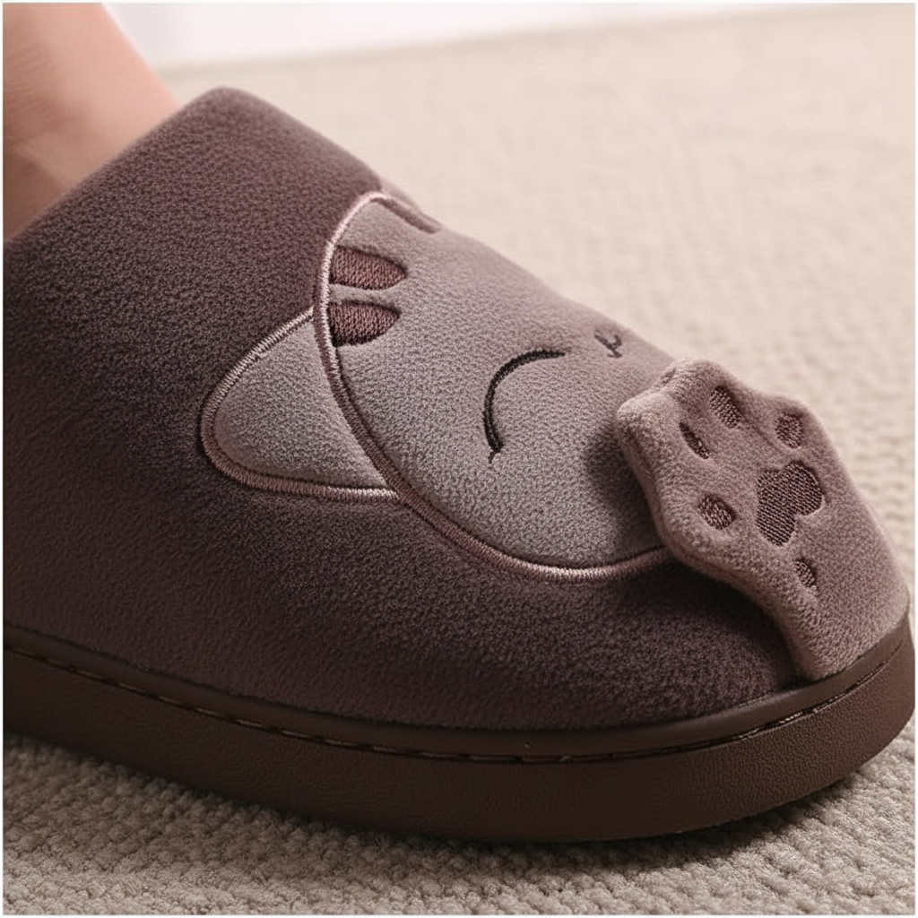 Chaussons femme peluche doublés motif animal semelle souple 12