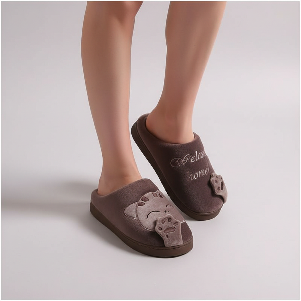 Chaussons femme peluche doublés motif animal semelle souple 2