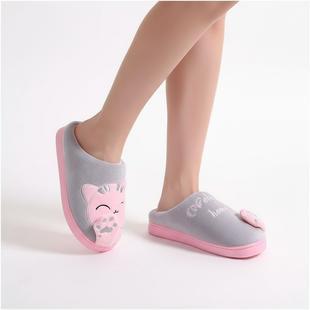 Chaussons femme peluche doublés motif animal semelle souple 3