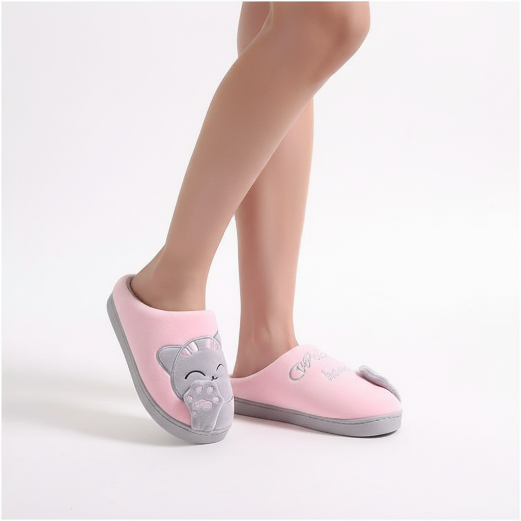 Chaussons femme peluche doublés motif animal semelle souple 4