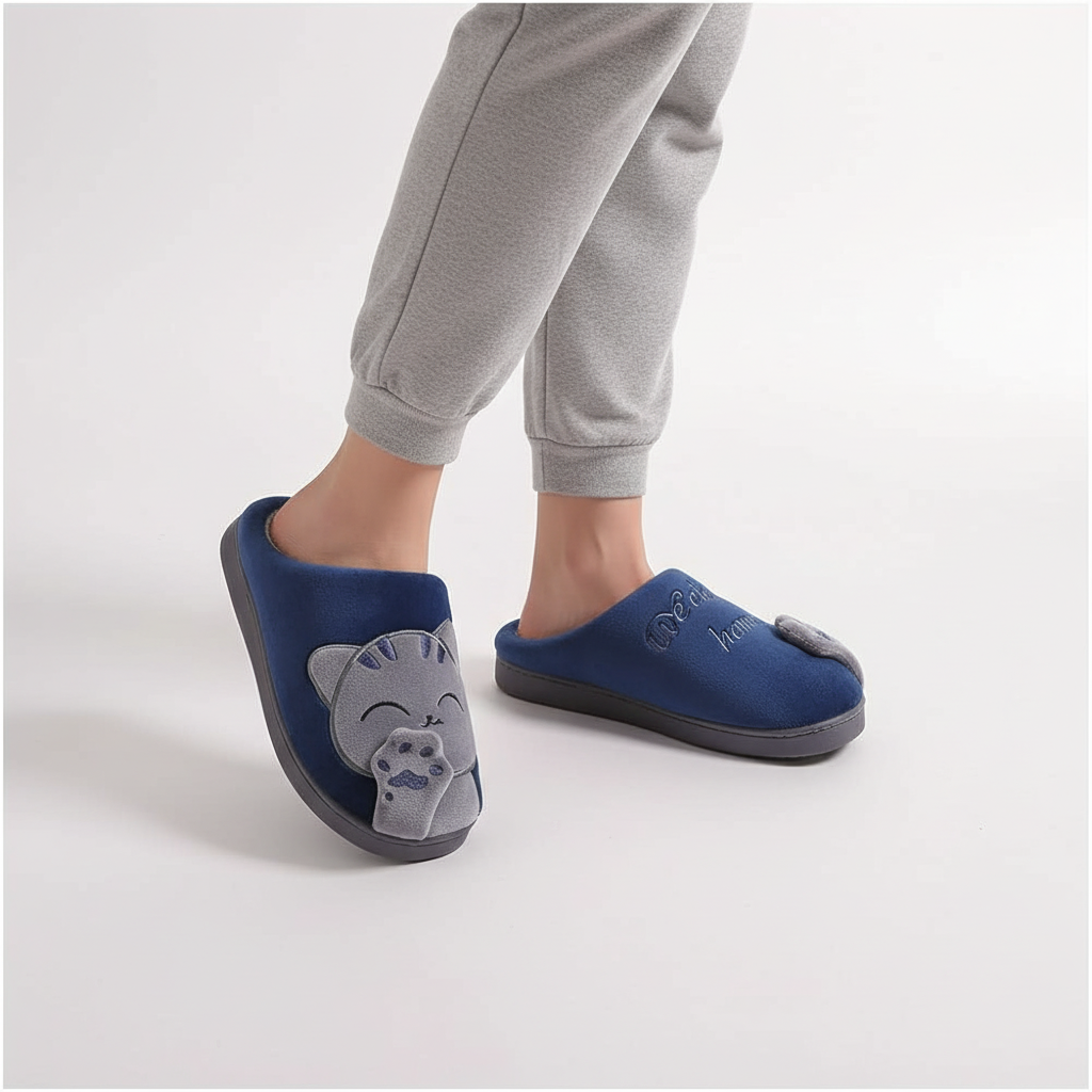 Chaussons femme peluche doublés motif animal semelle souple 5