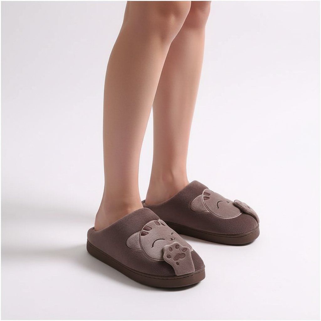 Chaussons femme peluche doublés motif animal semelle souple 7