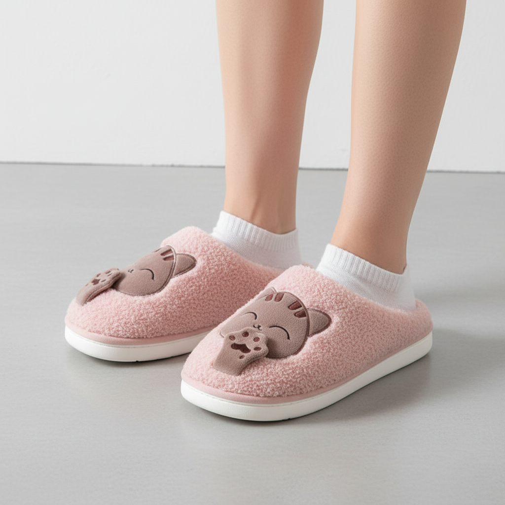 Chaussons femme peluche doublés motif animal semelle souple 8