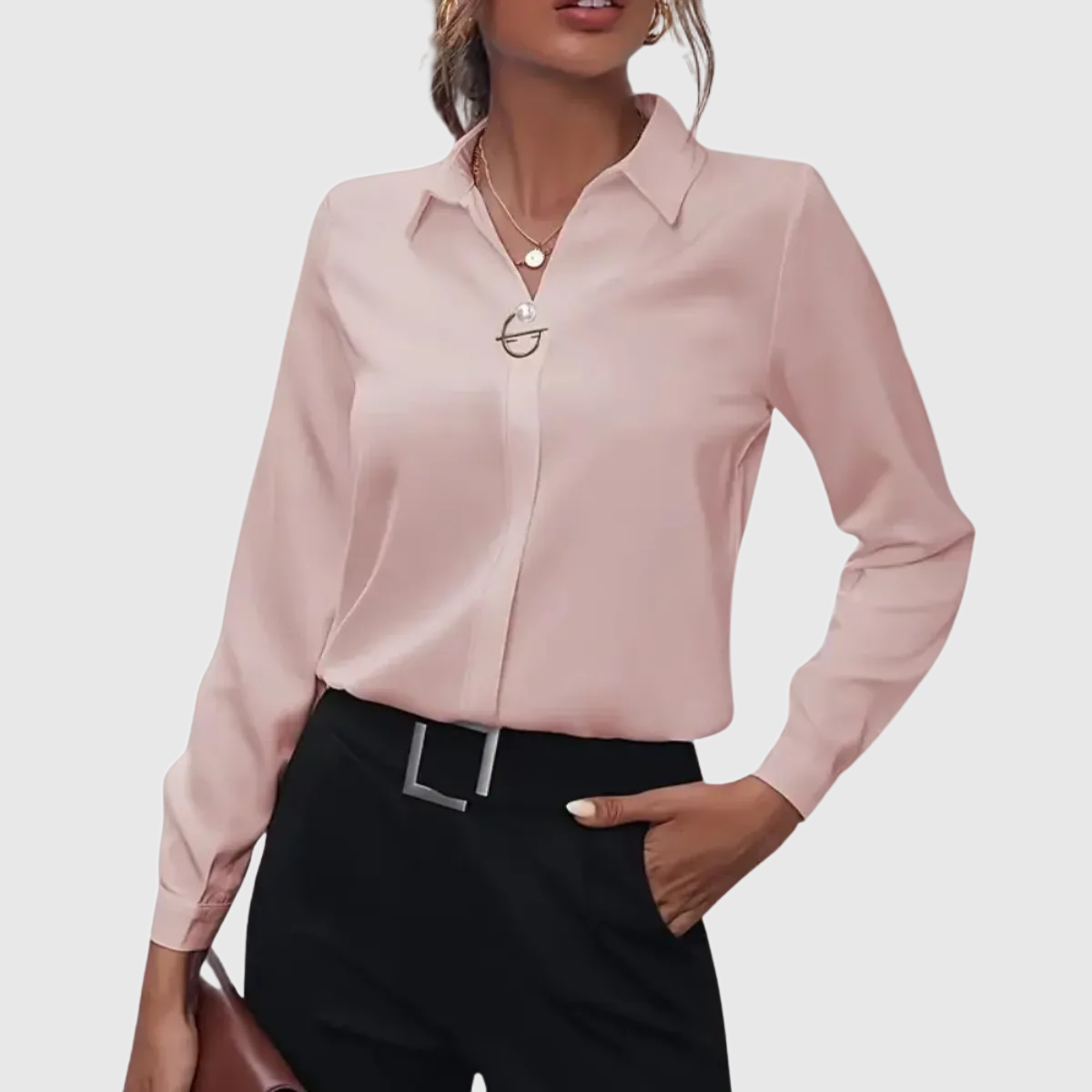 Chemisier femme manches longues boutonné à col rabattu et poignets 2