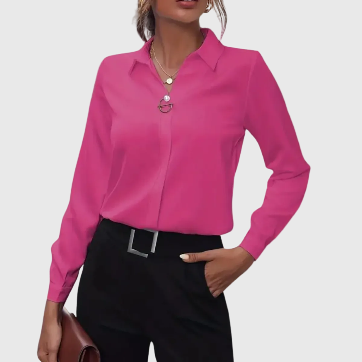 Chemisier femme manches longues boutonné à col rabattu et poignets 3