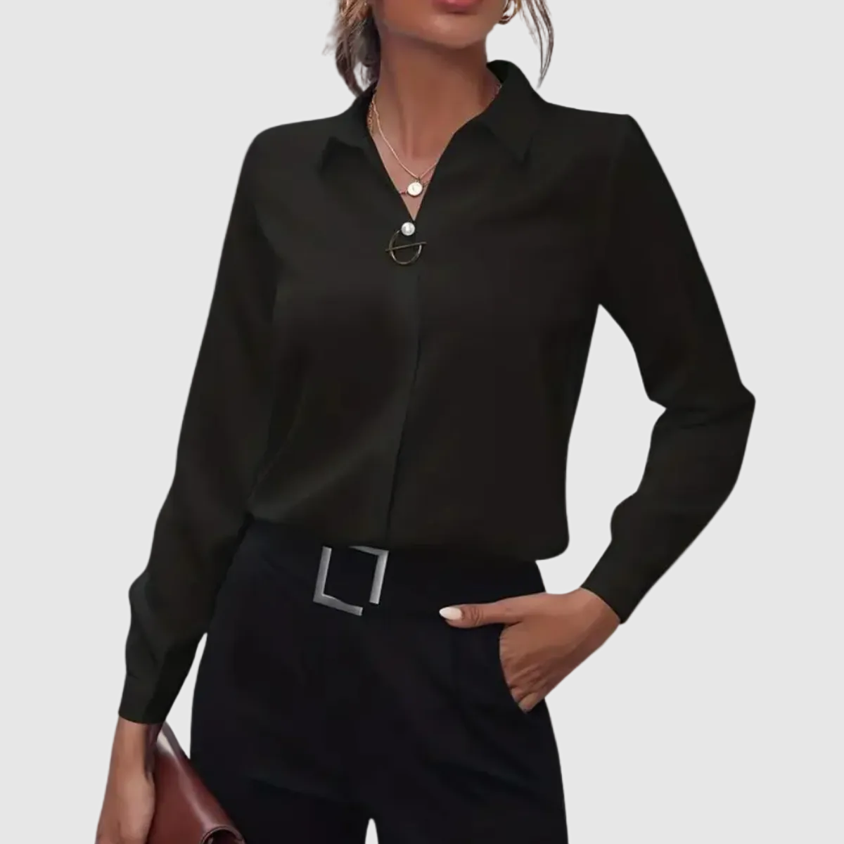 Chemisier femme manches longues boutonné à col rabattu et poignets 5