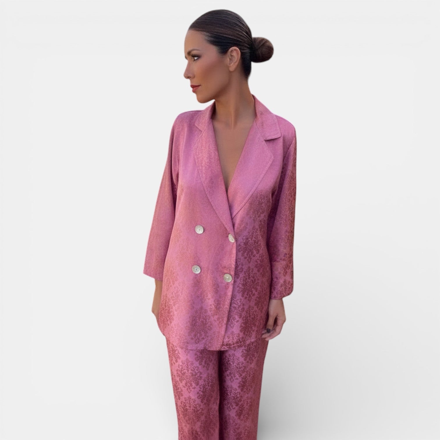Ensemble blazer et pantalon large femme, tailleur chic à col en V