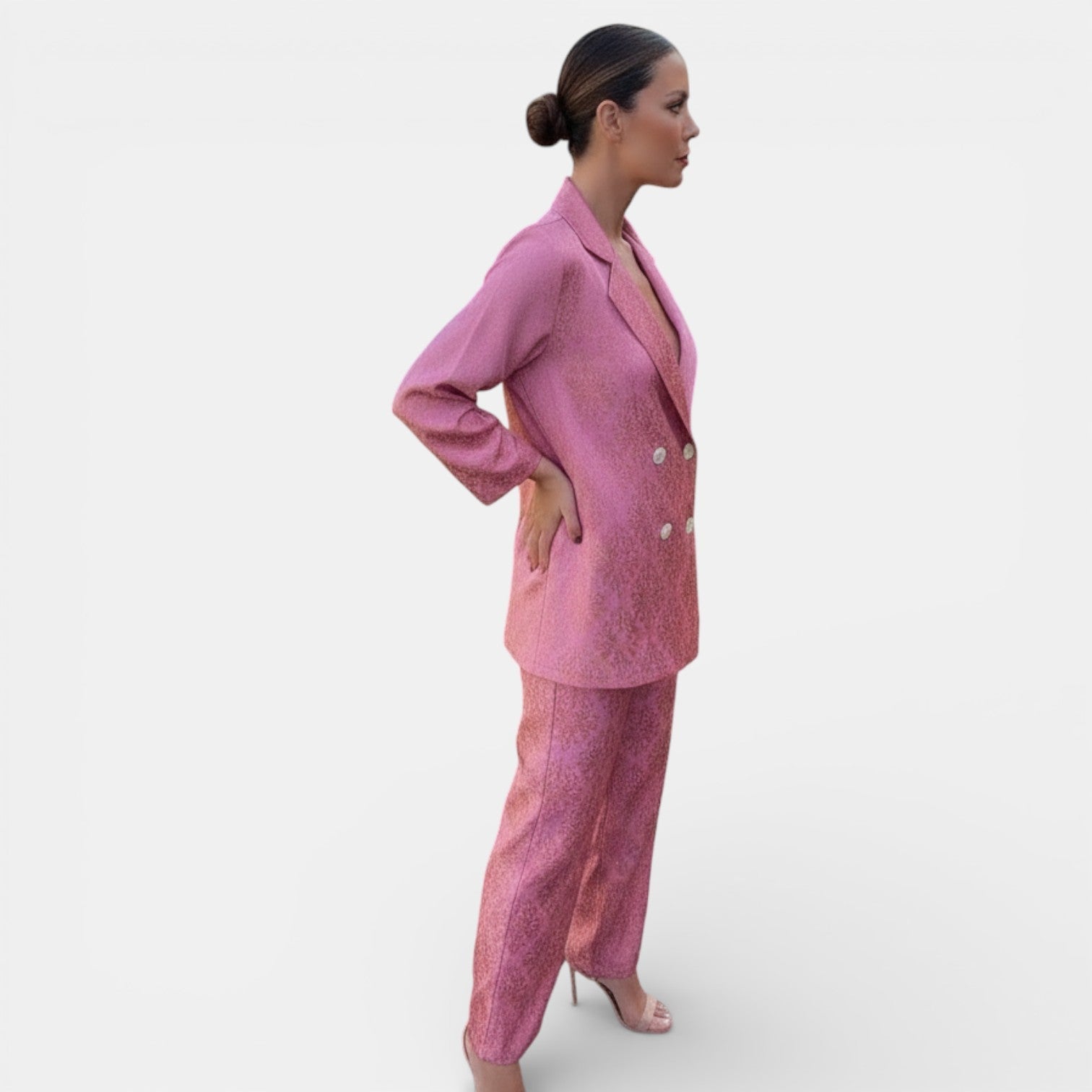 Ensemble blazer et pantalon large femme, tailleur chic à col en V