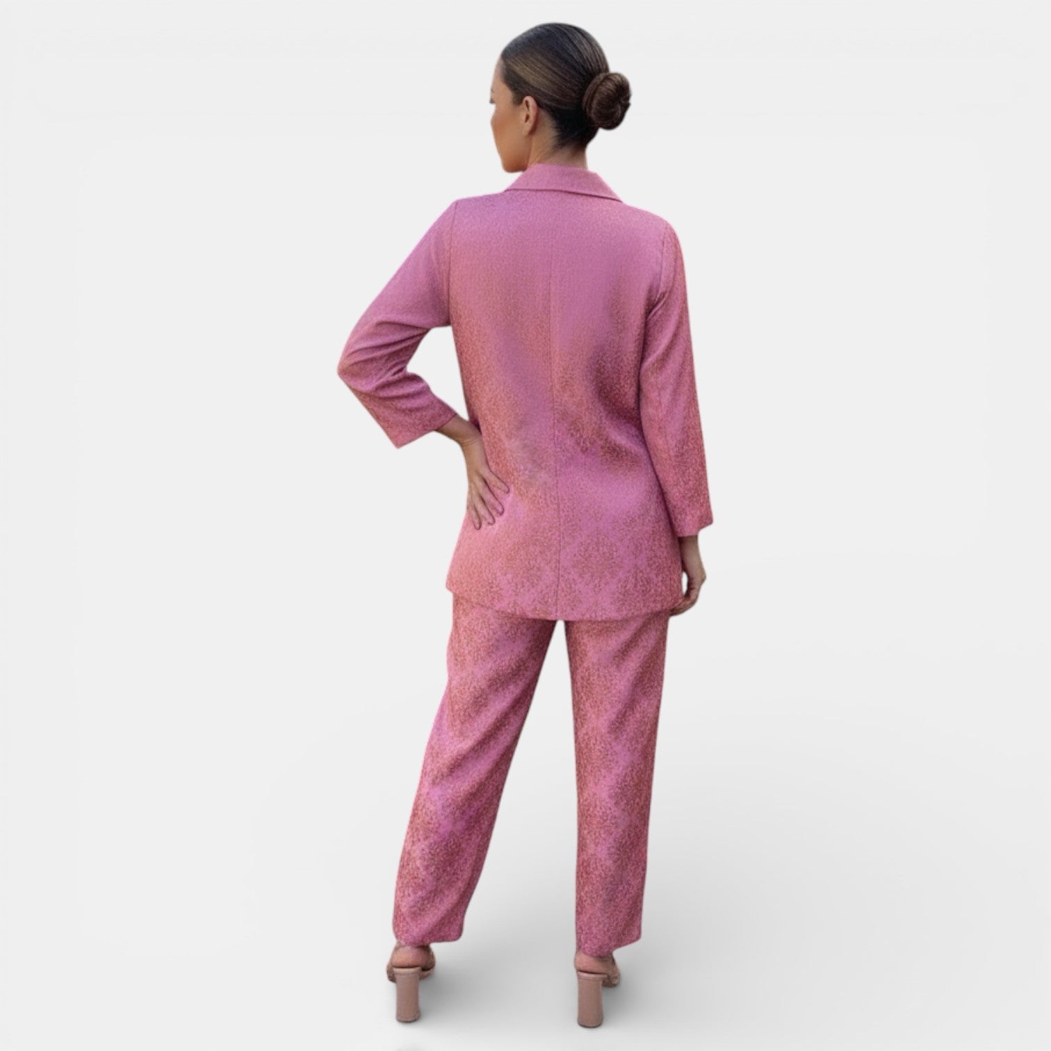 Ensemble blazer et pantalon large femme, tailleur chic à col en V