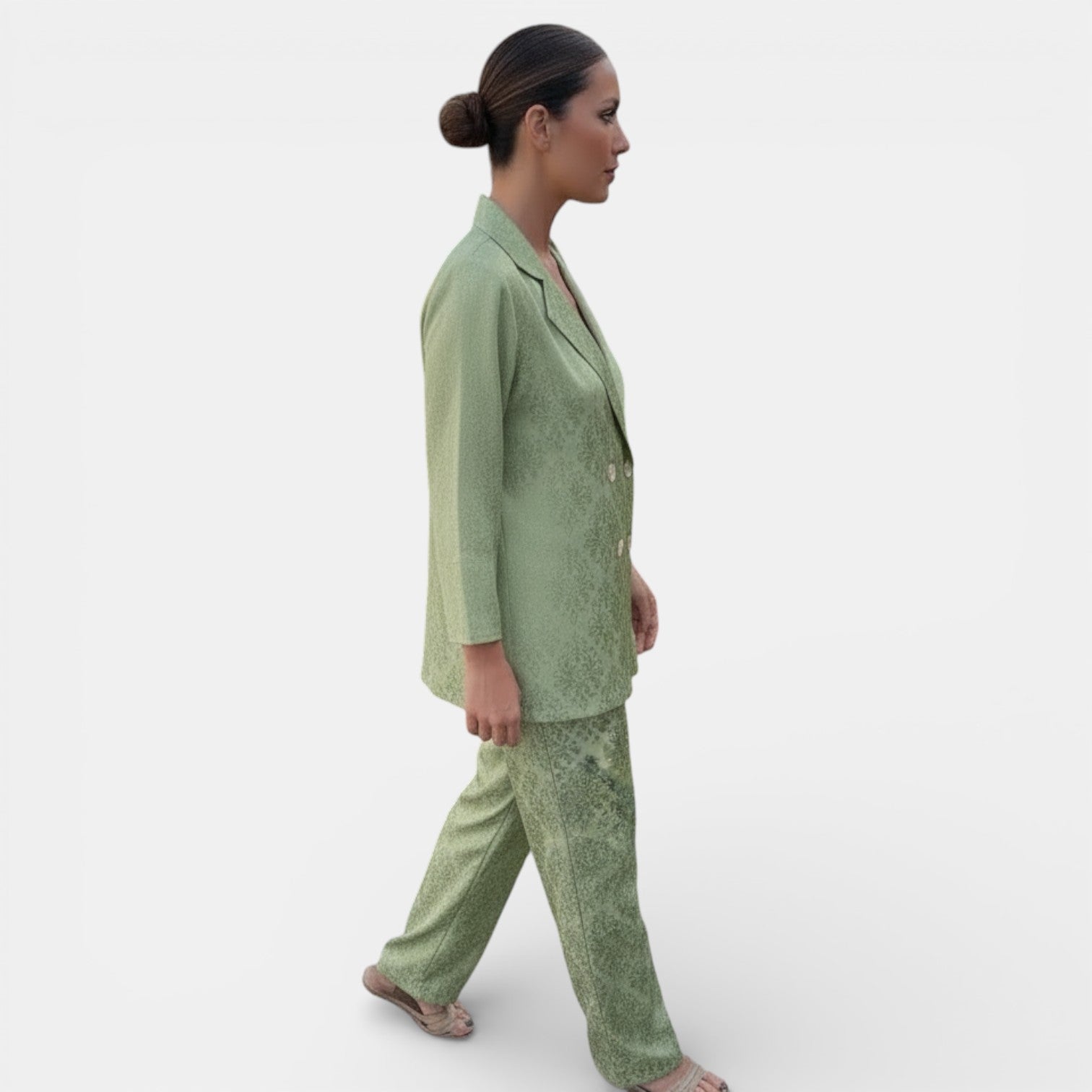 Ensemble blazer et pantalon large femme, tailleur chic à col en V