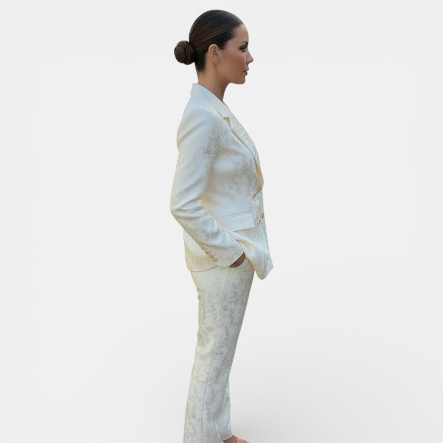 Ensemble blazer et pantalon large femme, tailleur chic à col en V