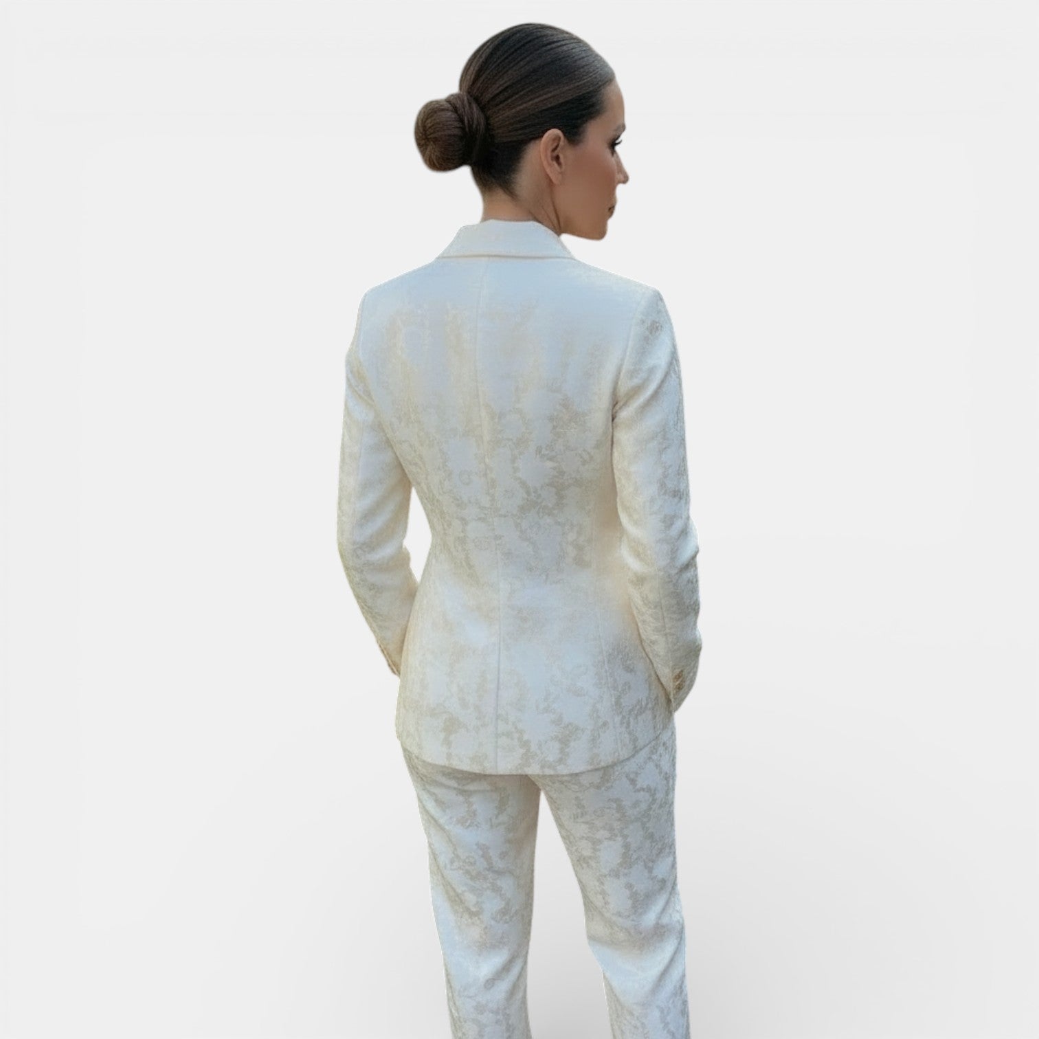 Ensemble blazer et pantalon large femme, tailleur chic à col en V
